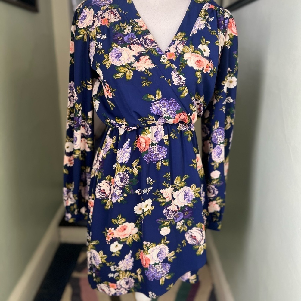 Lulus That’s A Wrap Floral Mini Dress XS Blue